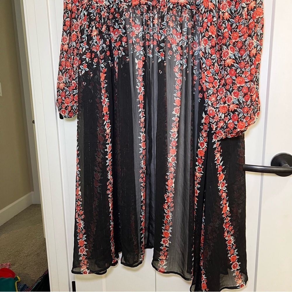 Torrid Lurex Chiffon Tie-Front Maxi Floral Kimono Multi Size 3 Paisley Black - Picture 8 of 10